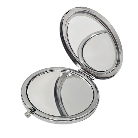 Teal Gem Topped Silver Compact Purse Mirror Travel Accessory New - Picture 3 of 4